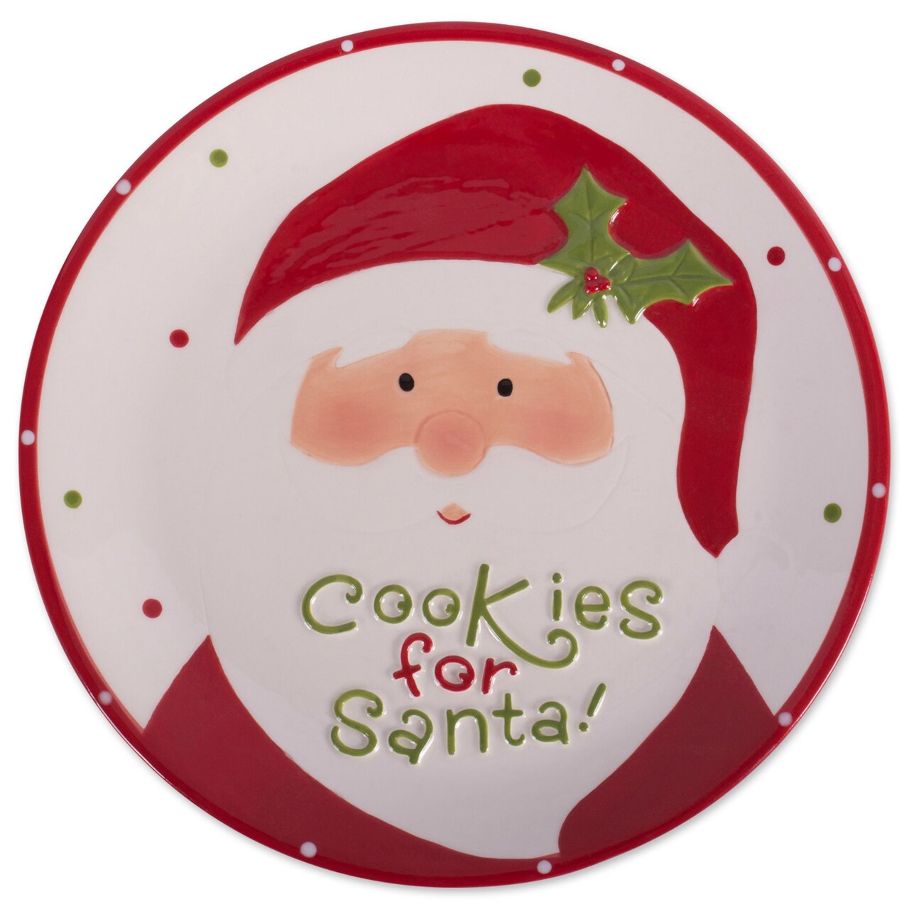 Contemporary Home Living 8.25" Red and White Christmas Themed Santa Cake Plate